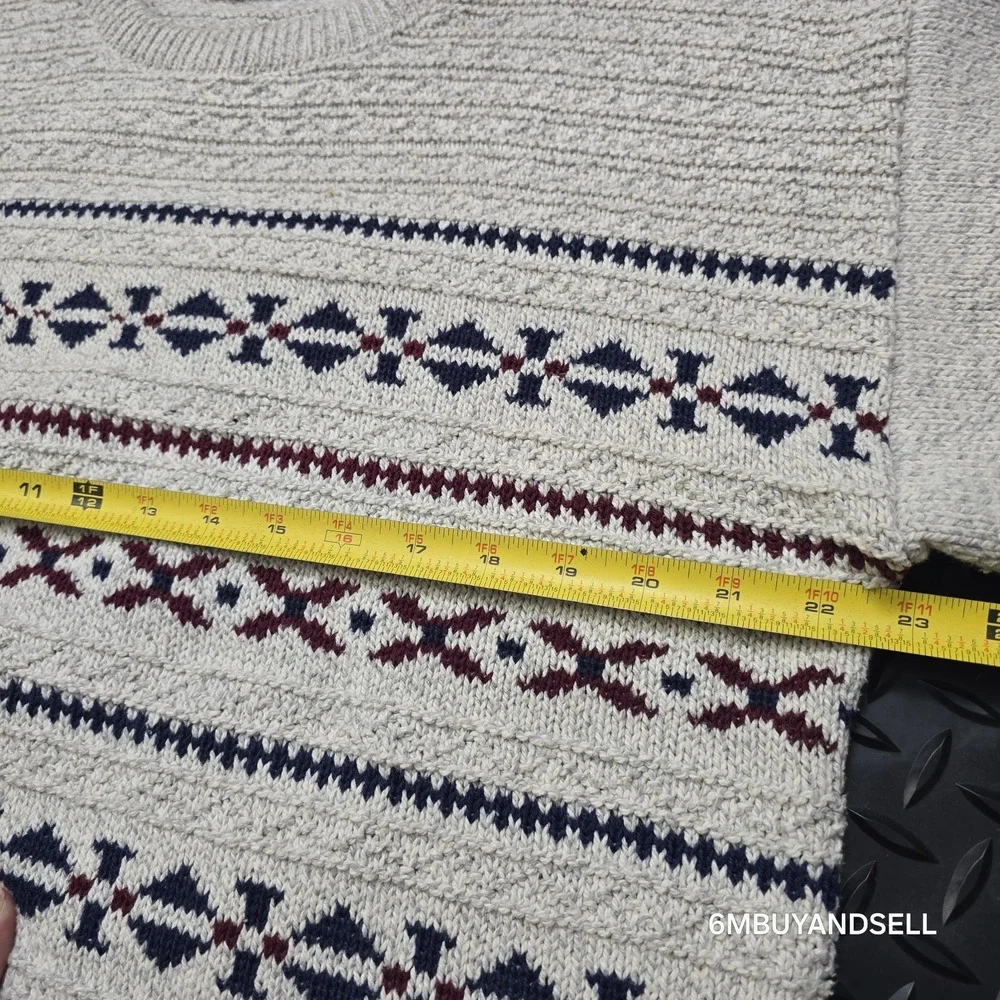 Authentic‎ Issue 90 Vintage Mens Large Cotton Knit Fair Isle Sweater Made in USA